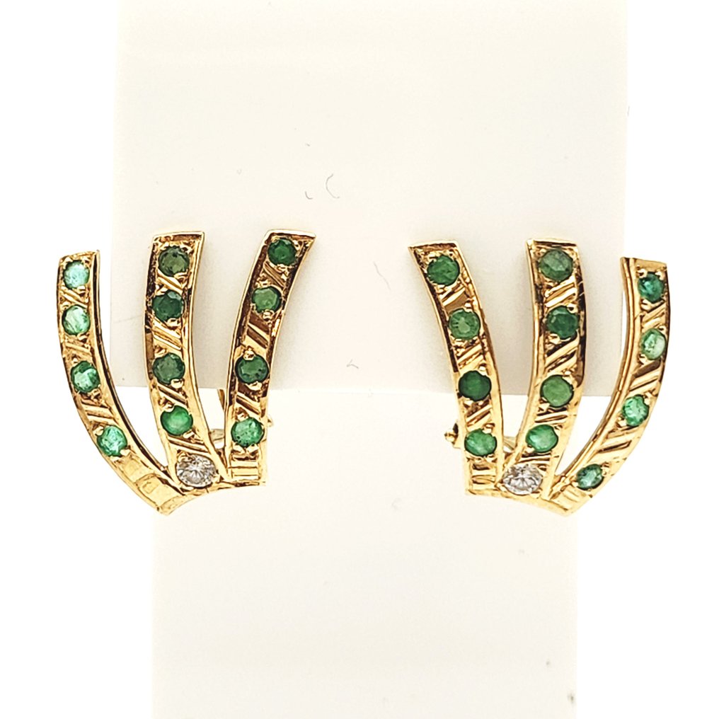 Oorbellen - 18 karaat Geel goud -  1.80ct. tw. Smaragd - Diamant #1.0