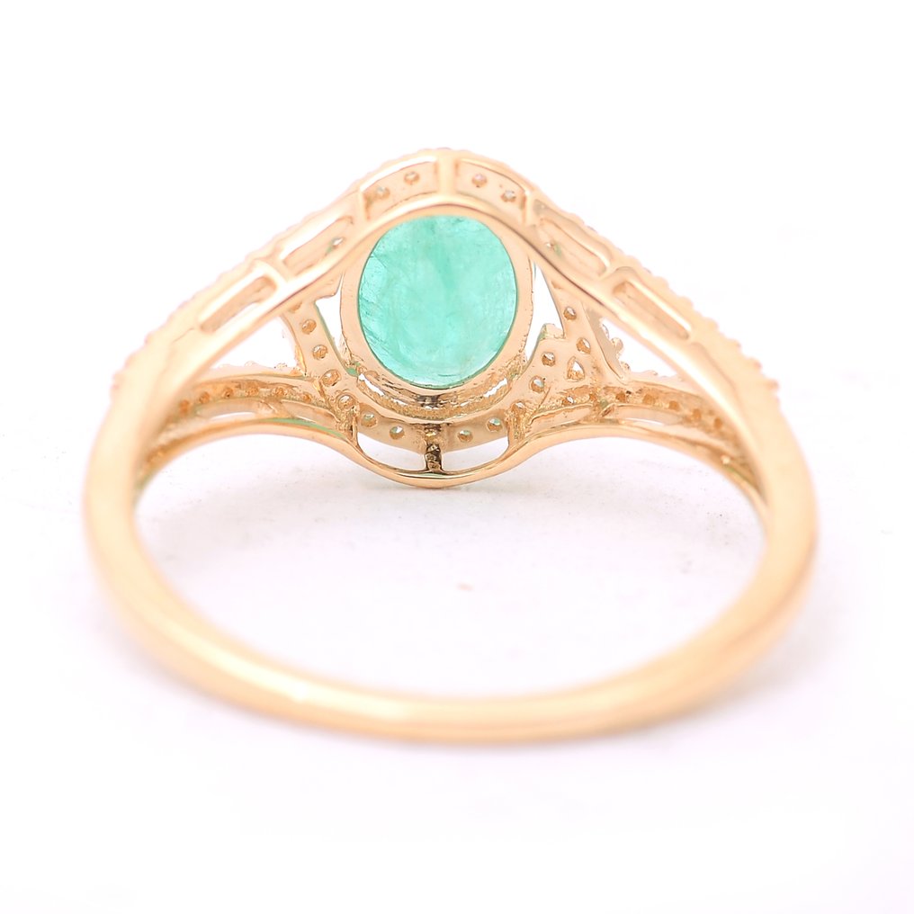 χωρίς τιμή ασφαλείας - Δαχτυλίδι - 14 καράτια Κίτρινο χρυσό -  1.09ct. tw. Σμαράγδι - Διαμάντι #2.1