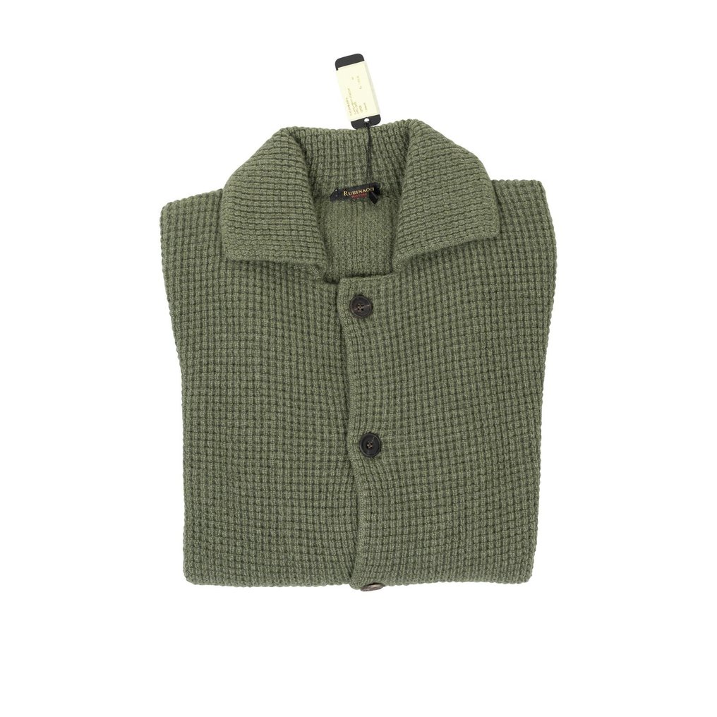 RRP 1750€ RUBINACCI NAPOLI Cardigan Jacket 100% Ribbed Cashmere Green - 46 IT - Cardigan - New with tags #2.1