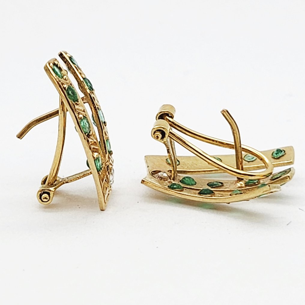 Oorbellen - 18 karaat Geel goud -  1.80ct. tw. Smaragd - Diamant #3.2