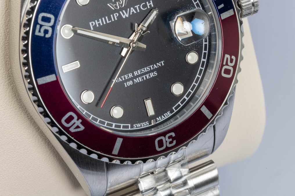 Philip Watch - Caribe Sport - Blue/red - Swiss Made - Date - FREE SHIPPING - Men - 2025 #2.1