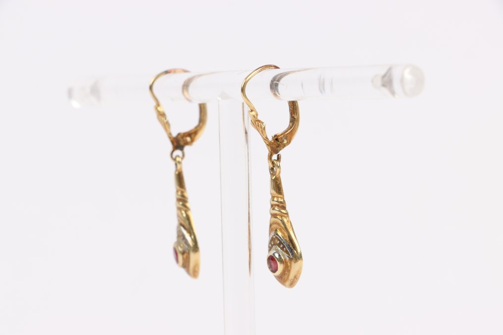 耳环 - 18K包金 玫瑰金 - 0.13ct. tw. 钻石 (天然) - 蓝宝石 - 装饰艺术复兴 #2.1