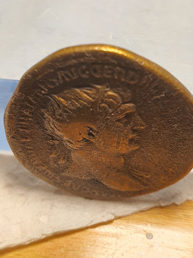 罗马帝国. 特拉扬 （公元 98-117）. Dupondius Rome - Roma seated left  (没有保留价) #3.2