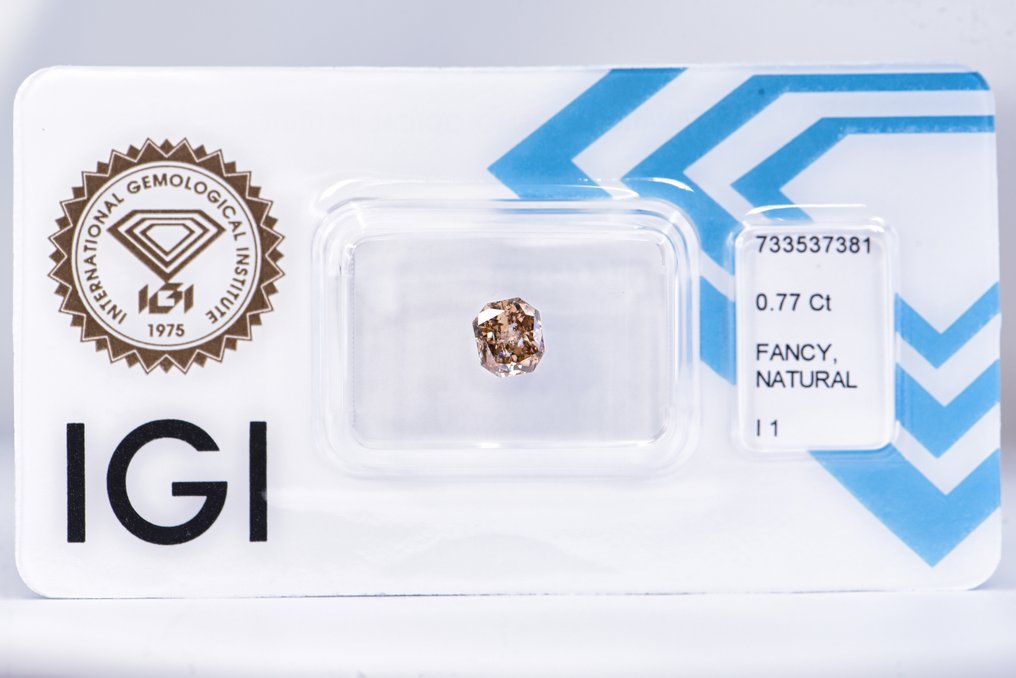 没有保留价 - 1 pcs 钻石 (天然色彩的) - 0.77 ct - 雷地恩型 - Fancy 稍帶黄色的 橙色 - I1 内含一级 - 国际宝石研究院(IGI) - VG #1.0