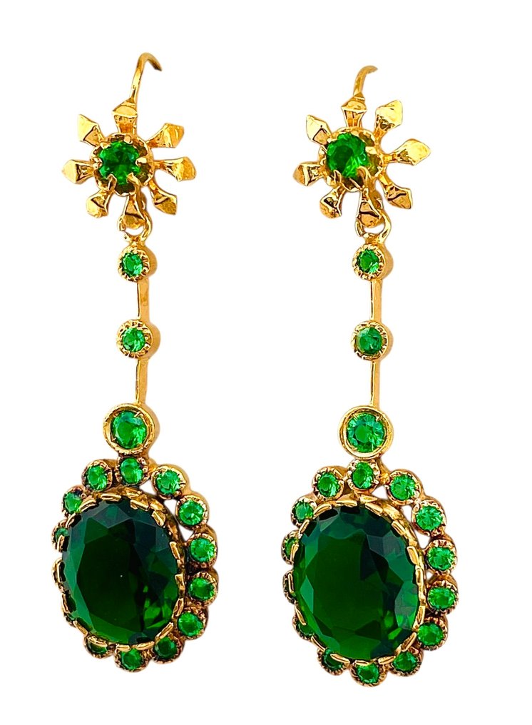 χωρίς τιμή ασφαλείας - Σκουλαρίκια - 9 kt. Κίτρινο χρυσό, Ασημί Σμαράγδι #3.2