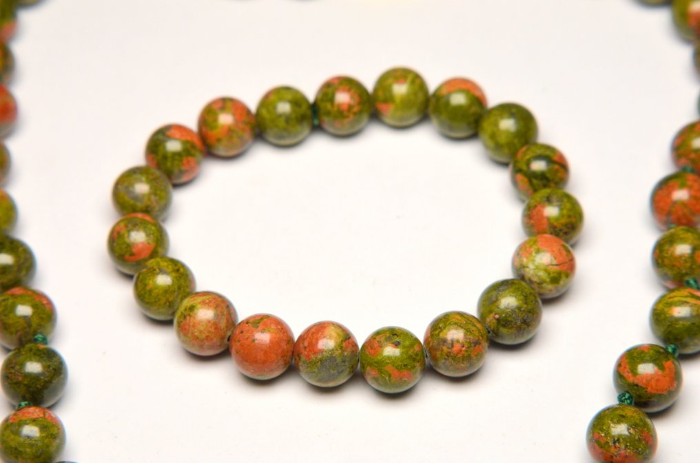Plata - Conjunto de joyas de 2 piezas - South African Unakite #1.0