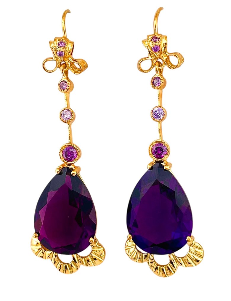 没有保留价 - 耳环 - 9 kt. 黄金, 银 紫水晶 - 紫水晶 #3.2