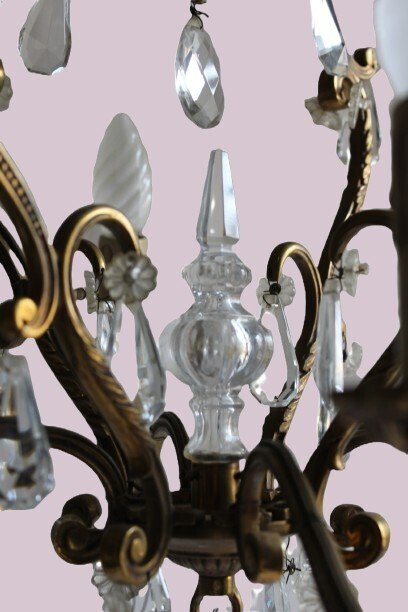 Hanging lamp (3) - Bronze, Crystal - 2 matching appliques #1.0