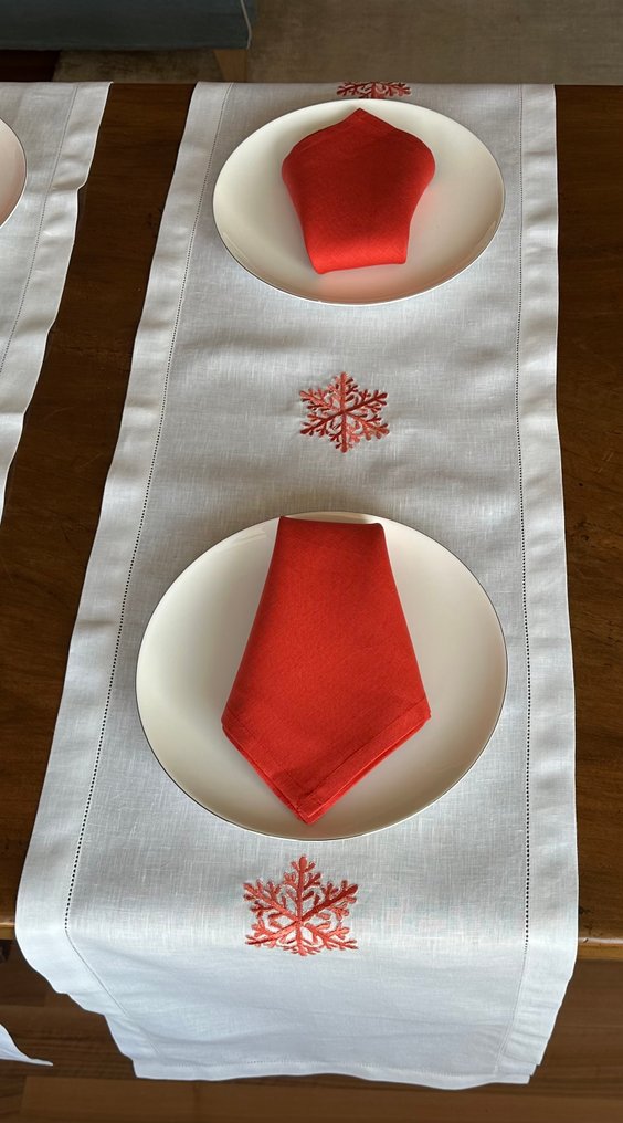 Cristina Linassi- Venezia - Tablecloth (9) - 170 cm - 37 cm - Handmade embroidery on linen. #4.3