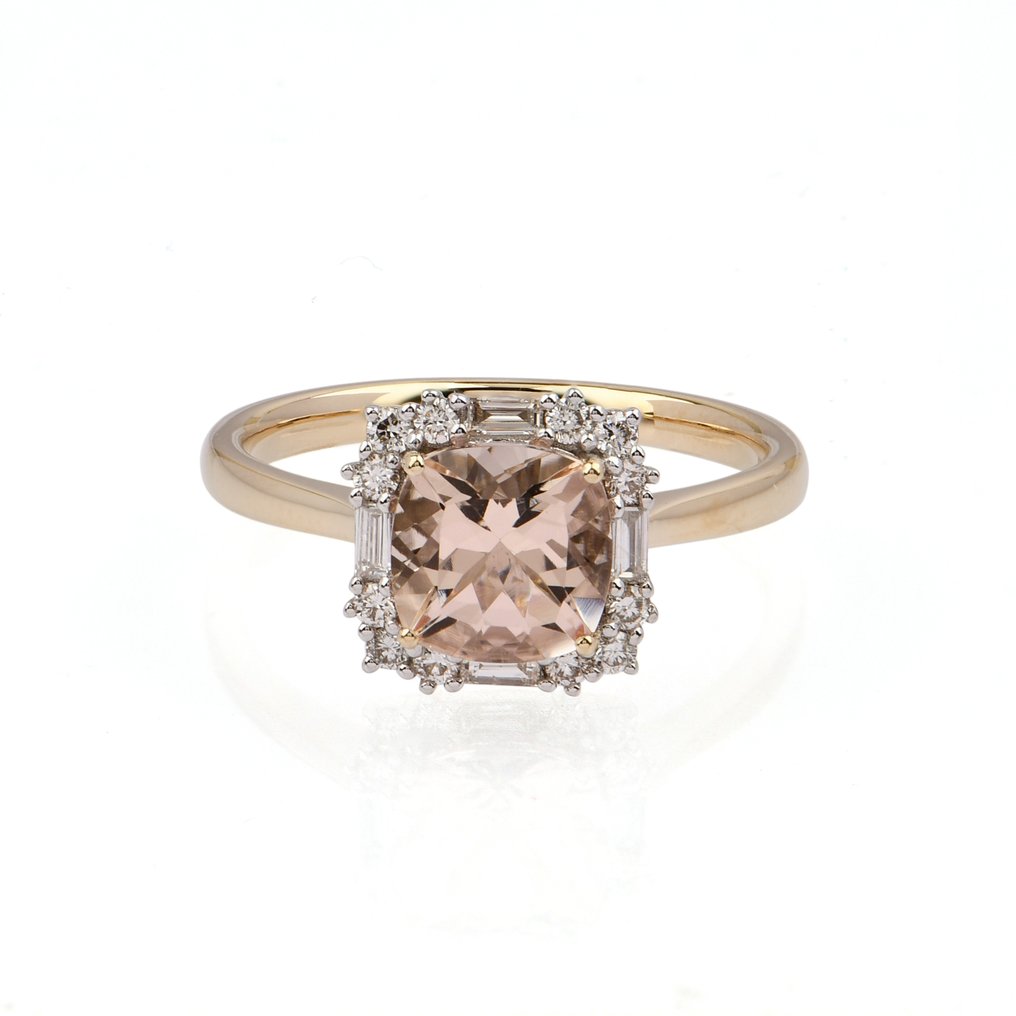 戒指 - 14K包金 黄金 -  0.25ct. tw. 铯绿柱石 - 钻石 #1.0