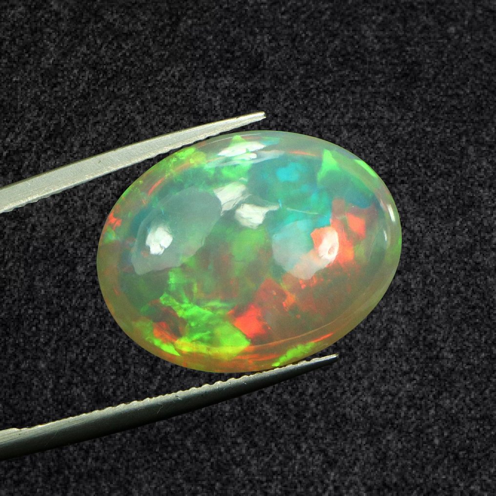 1 pcs 白色 蛋白石 - 11.92 ct - 國際有色寶石協會 (ICA GemLab) - 天体棱镜魔法 #2.1