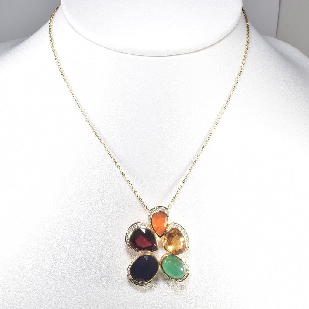 Collier avec pendentif - 14 carats Or jaune - 18.85ct. tw. Pierres précieuses variées - Diamant - Certificat GFCO #1.0