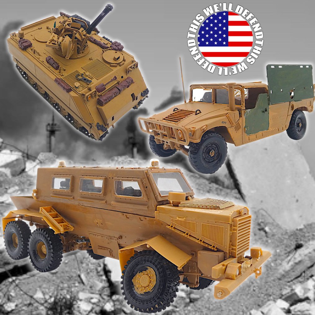 U.S. Army (USA) 1:35 - Model military vehicle  (3) - Buffalo 6x6 MPCV / M163 Vulcan Air Defense System / M1046 Humvee TOW - This We'll Defend #1.0