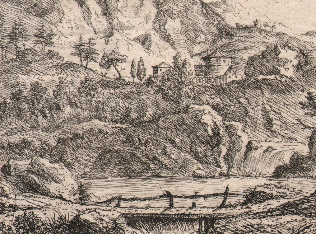 Peter van Bemmel (1685 - 1754) - Landscape with waterfall and walker #3.2