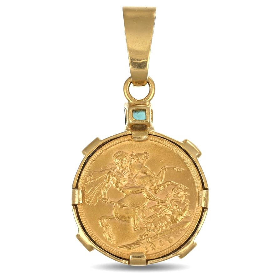 Vedhæng - 18 kraat Gulguld, Moneta Sterling 22 Kt indlagt -  0.51ct. tw. Smaragd - Diamant #1.0