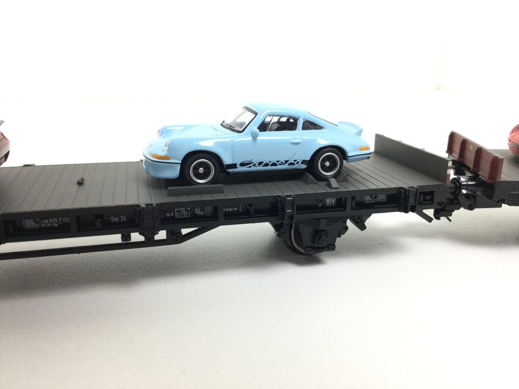 Märklin H0 - 45053/45054/45055 - Model wagonu towarowego (3) - Autotransportwagens: 70 lat Porsche-sportwagen 3/4 i 5 - DB #4.3