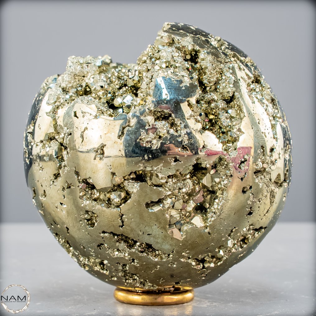 Pyrite naturelle dorée de grande taille Sphere/ Druse- 1300.81 g #4.3