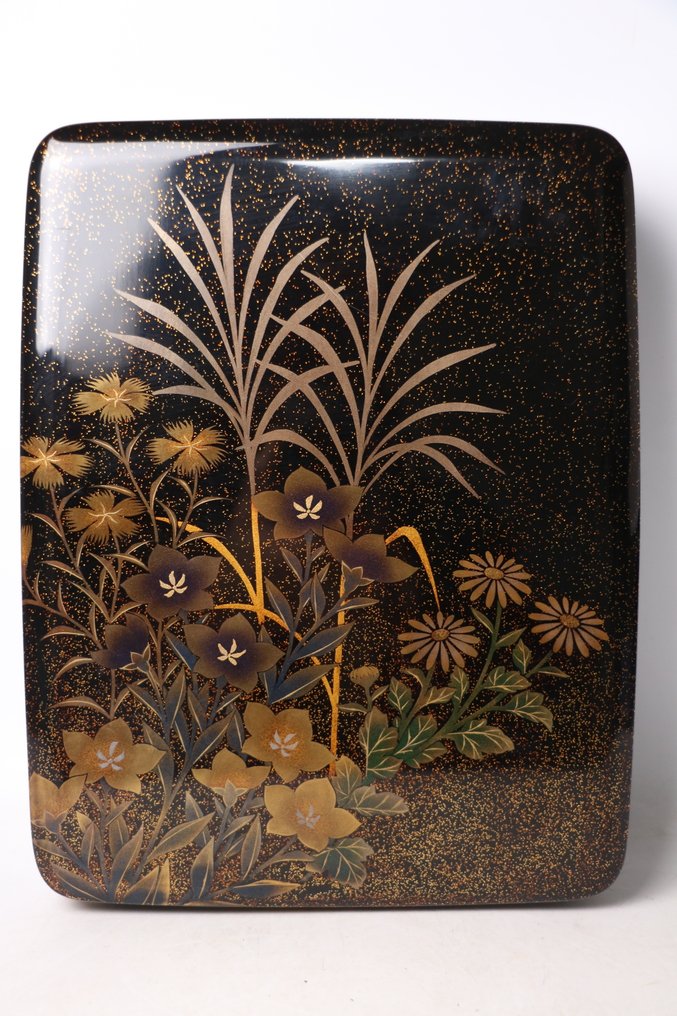 轮岛漆黑漆书写盒,镌刻花卉图案 - 日本 - 1900-2000 #1.0