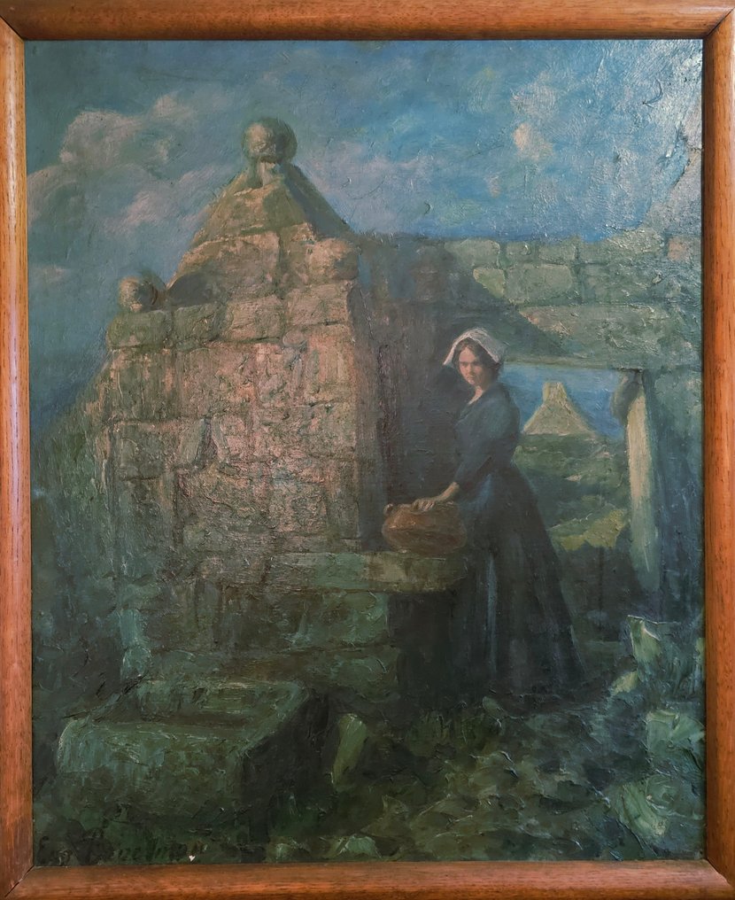 Eugène Broerman (1860-1932) - Jeune Bretonne à la Source #1.0