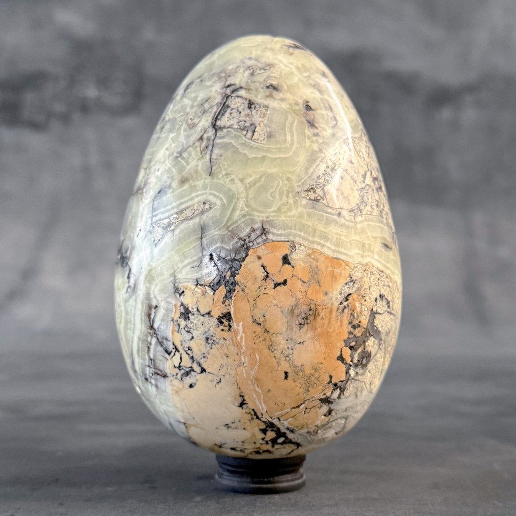 NO RESERVE PRICE - Wonderful Pair of Onyx Egg-Shaped & Sphere on custom stands - Height: 16.3 cm - Width: 9.9 cm- 3000 g - (2) #1.0