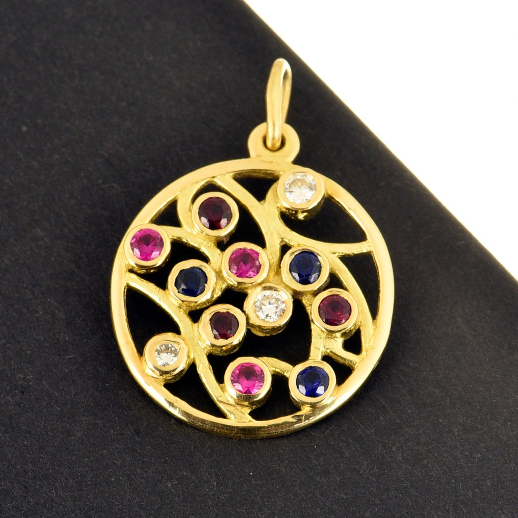 Pendant - 14 kt. Yellow gold Diamond (Natural) - Ruby #1.0