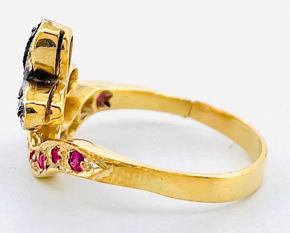 χωρίς τιμή ασφαλείας - Δαχτυλίδι - 9 kt. Κίτρινο χρυσό, Ασημί Διαμάντι (Φυσικό)  - Ρουμπίνι #4.3