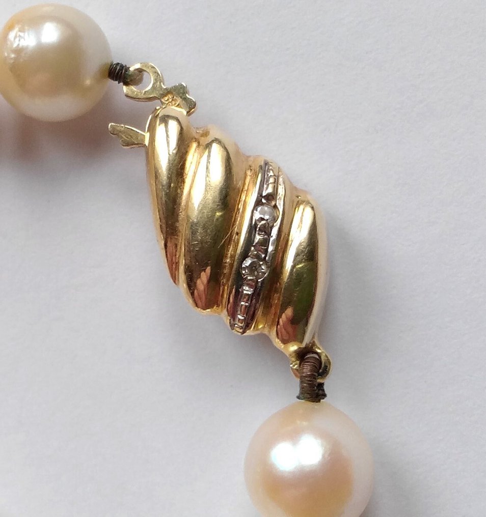 没有保留价 - 项链 14克金链 - 阿科亚珍珠 - 天然钻石 #3.2