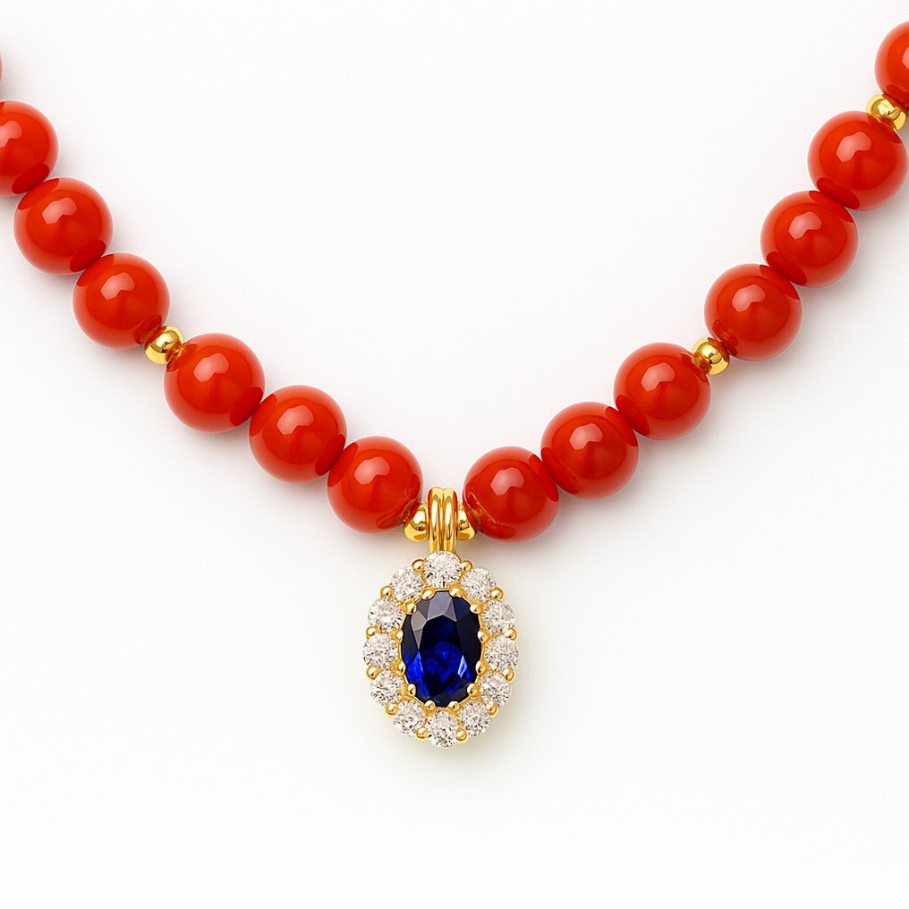 Sans prix de réserve - Collier avec pendentif - 18 carats Or jaune - 0.87ct. tw. Saphir - Diamant #1.0