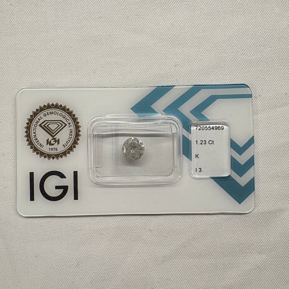 1 pcs Diamond  (Natural)  - 1.23 ct - Round - K - I3 - International Gemological Institute (IGI) #1.0