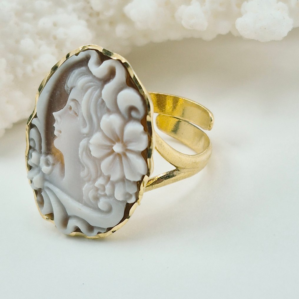Sølv, Forgyldt - Ring - Håndindgraveret cammeo #2.1
