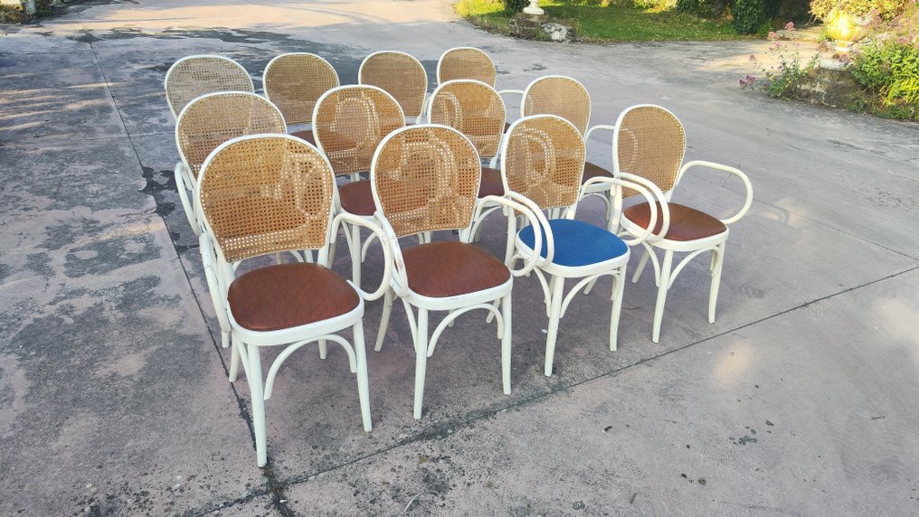 Attribuito a Thonet - Attribuito a Michael Thonet - Stol (12) - Stile Bistrot / Modello da Caffè - Böjt trä, Viennahalm. - Vintage Design Lotto #2.1