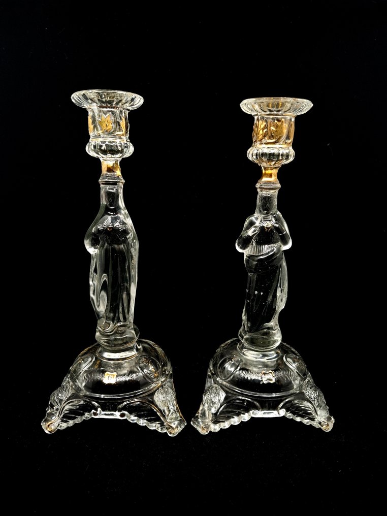 Val Saint Lambert - Candlestick Sacred Heart of Jesus and Mary (2) - Glass #1.0