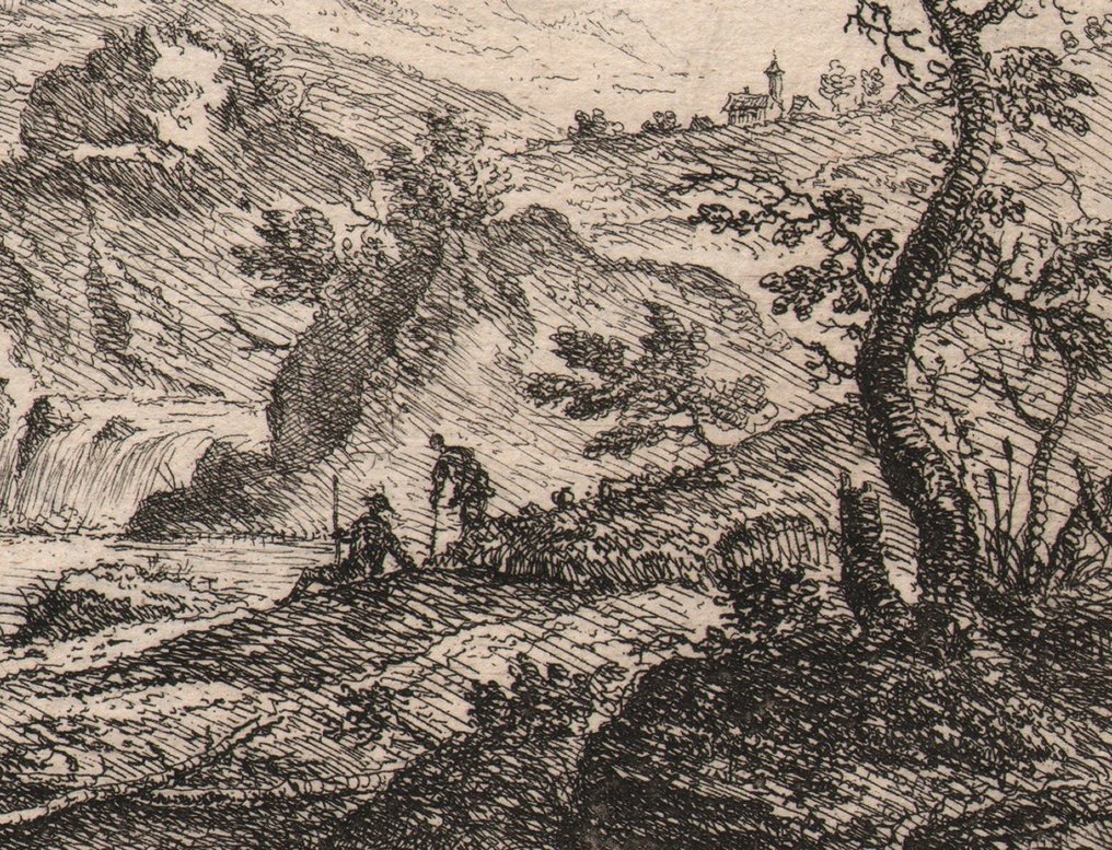 Peter van Bemmel (1685 - 1754) - Landscape with waterfall and walker #2.1