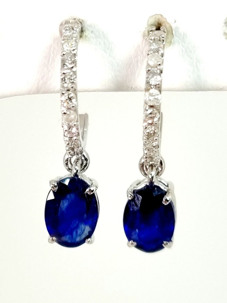 Earrings - 18 kt. White gold Sapphire - Diamond #1.0