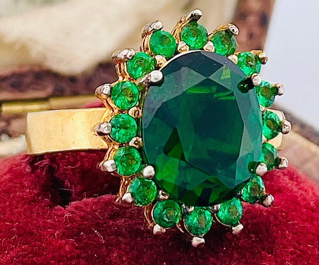 沒有保留價 - 戒指 - 9 節 黃金, 銀 祖母綠 - 祖母綠 #3.2