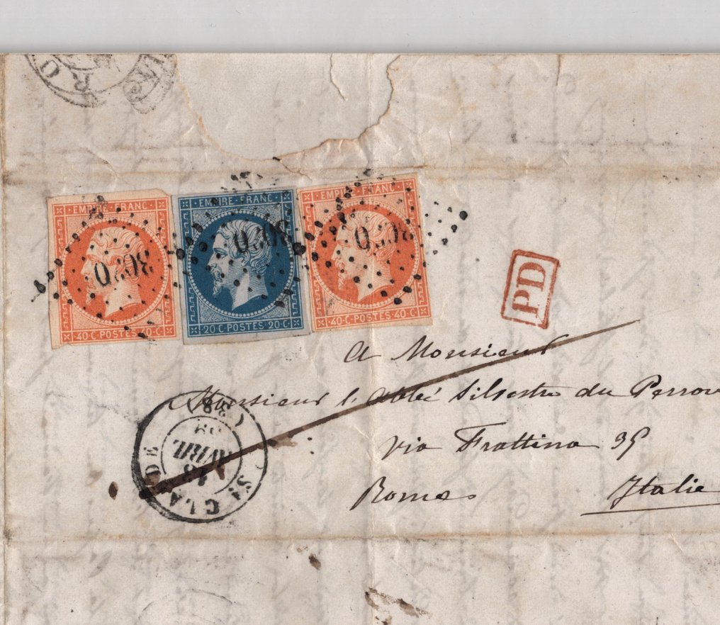 Charles Jean Tillion, évêque de Saint-Claude - Lettre autographe signée - 3 timbres du Second Empire - 1859 #1.0