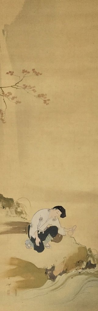 Man with a gourd / Japanese Vintage Hanging Scroll KAKEJIKU / Silk / Hand Painted - Signed - Ιαπωνία (χωρίς τιμή ασφαλείας) #2.1