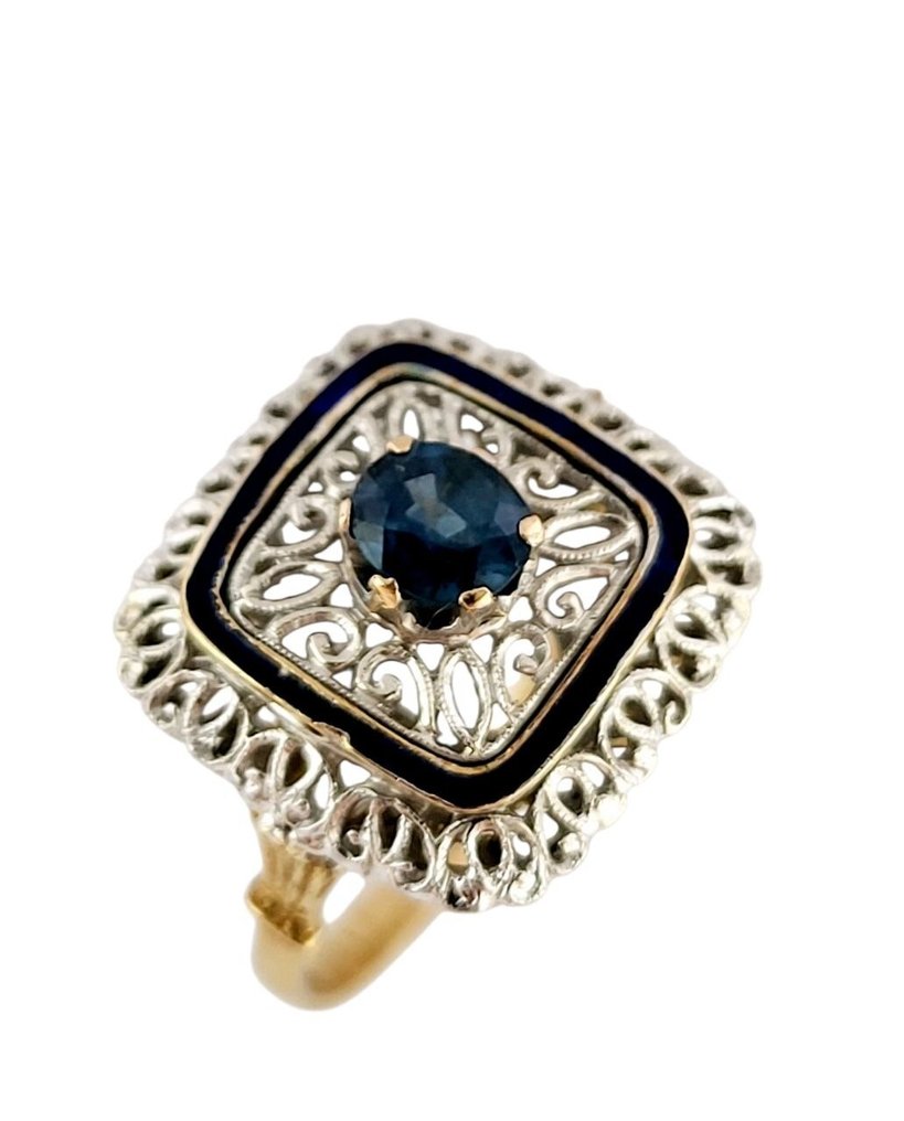 戒指 - 18K包金 白金, 黄金 -  0.89ct. tw. 蓝宝石 #1.0