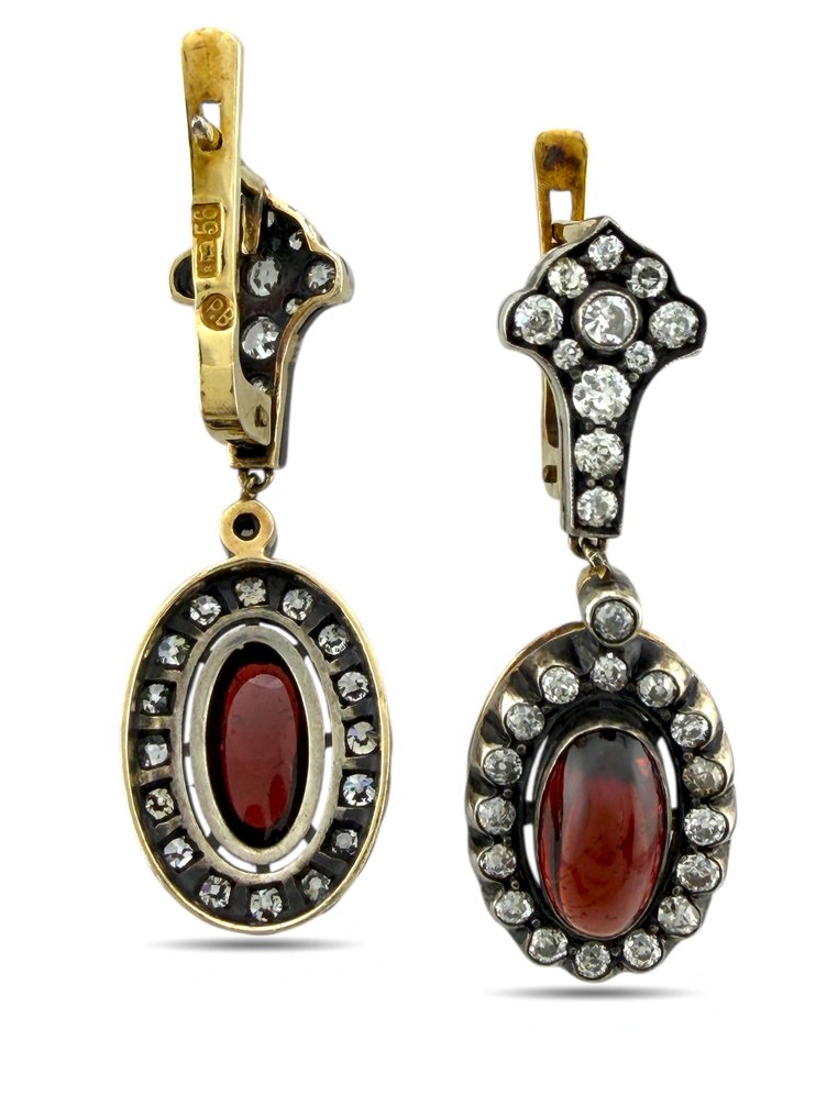 耳环 - 14K包金 黄金, 古董俄罗斯56K黄金沙金,重2.46克拉,配赭石耳环 钻石 (天然) #3.2