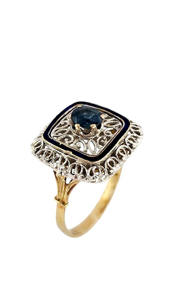 戒指 - 18K包金 白金, 黄金 -  0.89ct. tw. 蓝宝石 #1.0