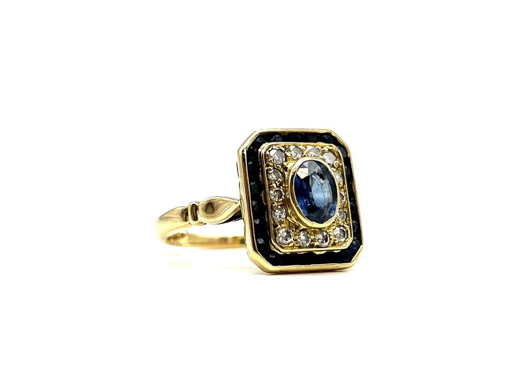 戒指 - 18K包金 黄金 -  0.50ct. tw. 蓝宝石 - 钻石 #1.0