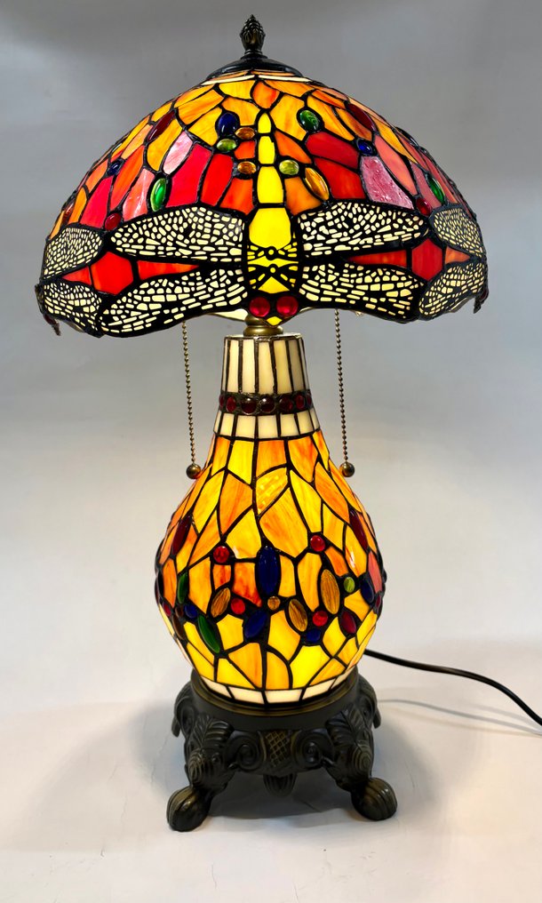 Table lamp - Yellow–Orange Stained-Glass Table Lamp in Tiffany Style - Stained Glass - Tiffany-style table lamp #1.0