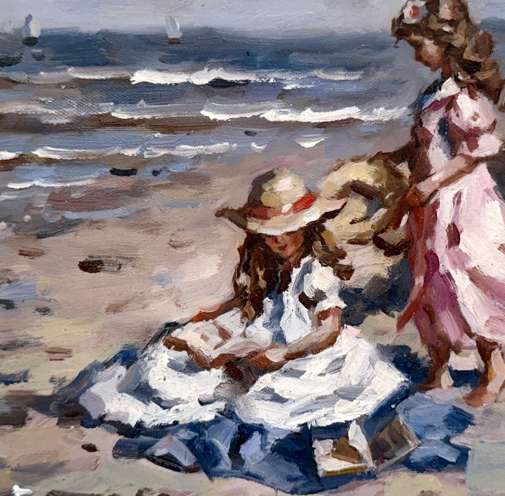 Francis Cristaux (1950) - Fillettes au Bord de Mer - Lecture dans les Dunes #4.3