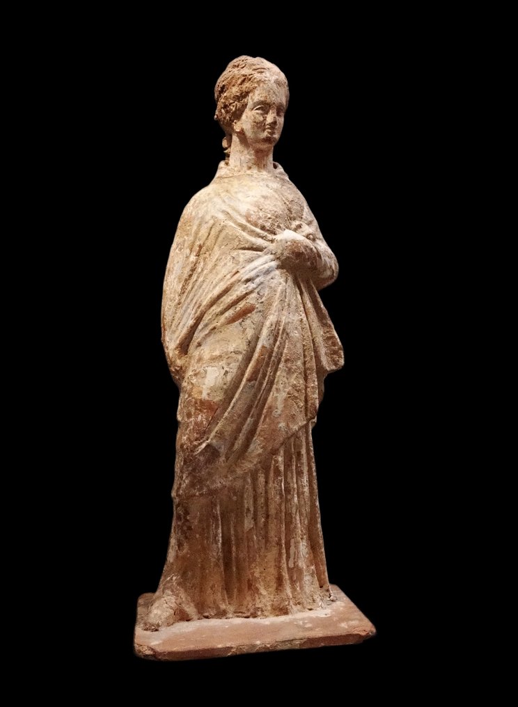 Αρχαία Ελλάδα Εύγευστη στατούλα της Τανάγρας με ντραπέ - 4ος αιώνας π.Χ. #1.0