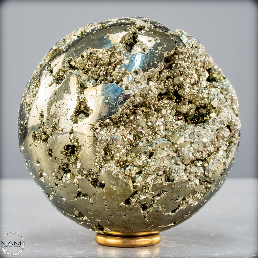Pyrite naturelle dorée de grande taille Sphere/ Druse- 1300.81 g #1.0