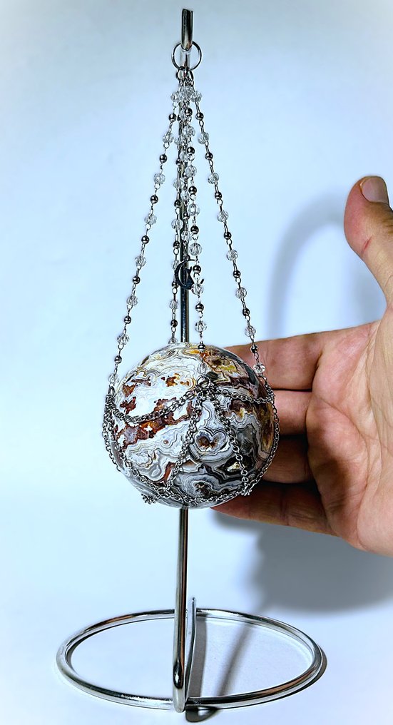 ***NO RESERVE*** Vivid Mexican Crazy Lace Agate Orb – A unique and cheerful Christmas gift - 58mm - Height: 230 mm- 260 g - (1) #2.1