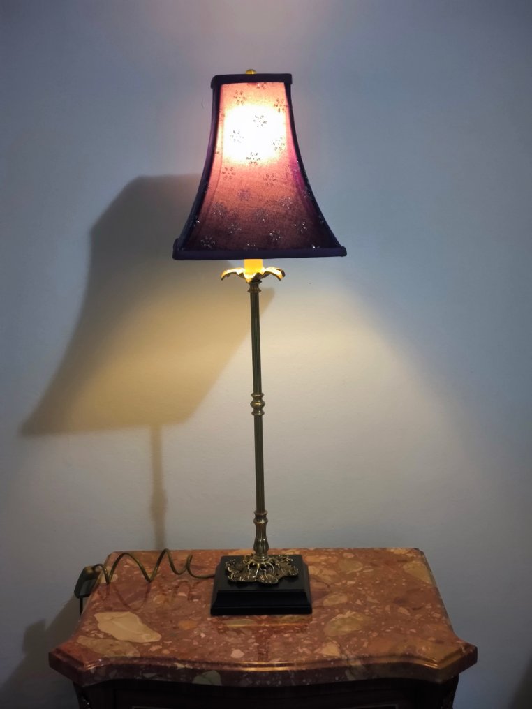 Candeeiro de secretária - Latão, Madeira - Lâmpada de mesa com base de madeira e estrutura em latão. #4.3