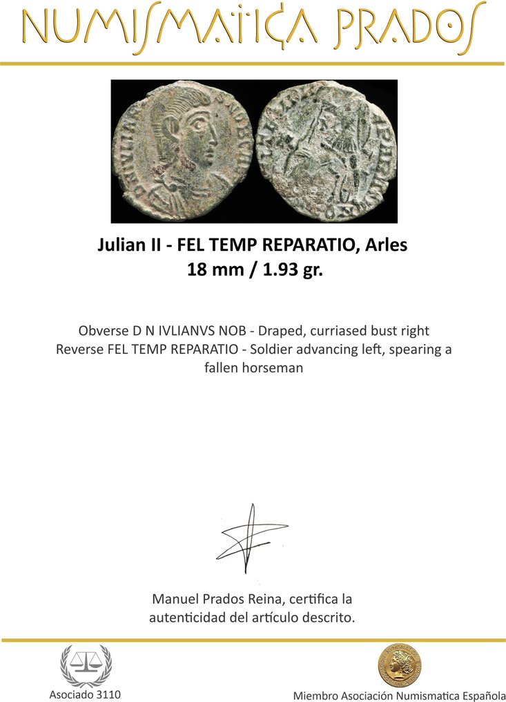 Ρωμαϊκή Αυτοκρατορία. Julian II Apostata (AD 360-363). Centenionalis FEL TEMP REPARATIO, Arles  (χωρίς τιμή ασφαλείας) #1.0