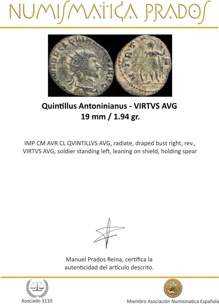 Római Birodalom. Quintillus (AD 270). Antoninianus VIRTVS AVG (Nincs minimálár) #1.0
