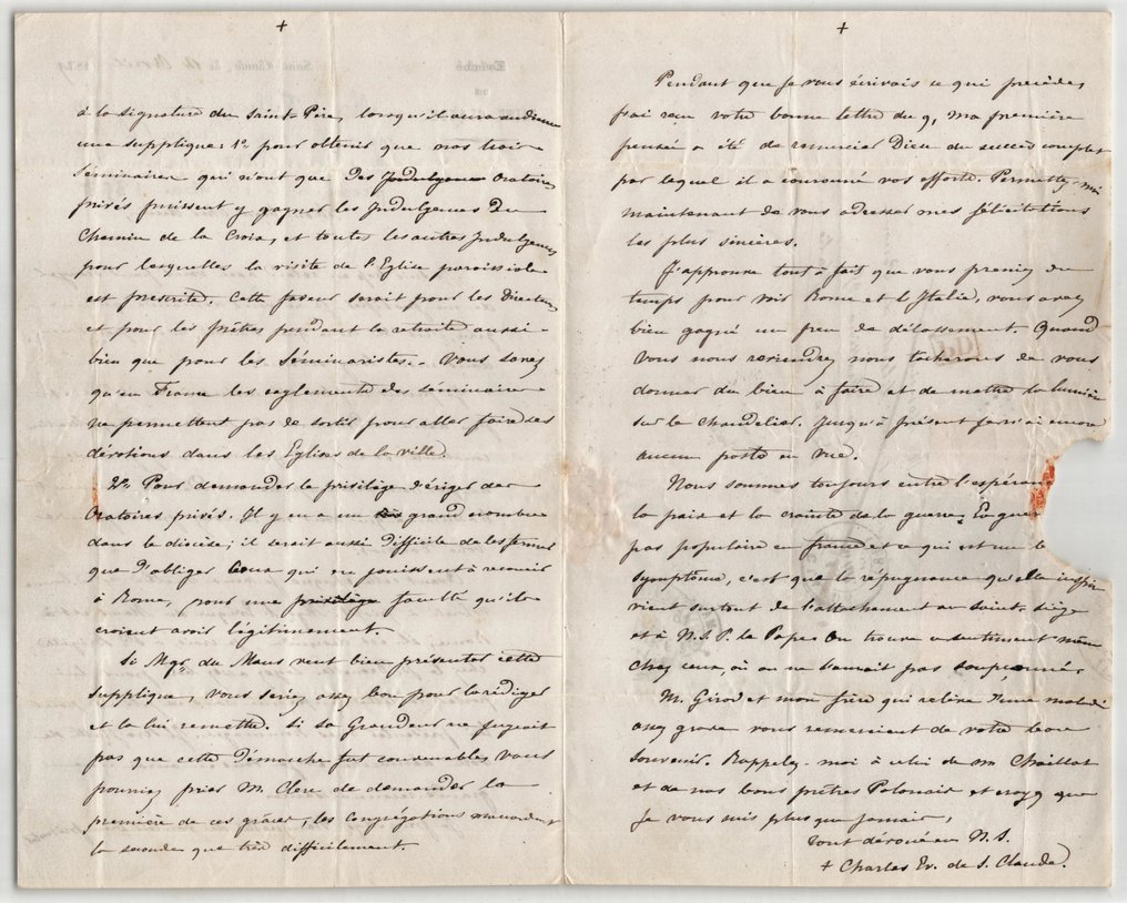 Charles Jean Tillion, évêque de Saint-Claude - Lettre autographe signée - 3 timbres du Second Empire - 1859 #4.3